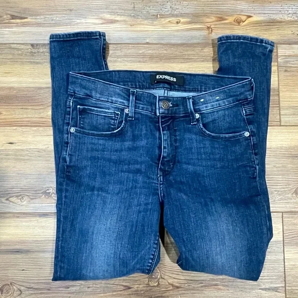 Express Jean Leggings Dark Wash Mid Rise Women’s Size 6S Stretch 27” Inseam - Picture 4 of 5
